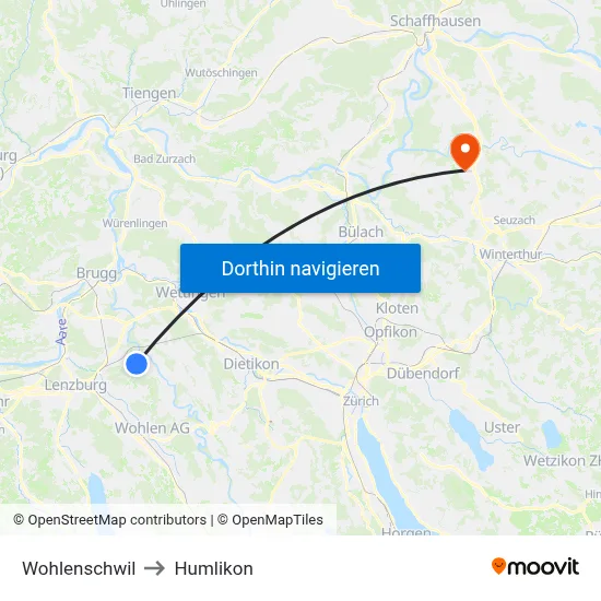 Wohlenschwil to Humlikon map