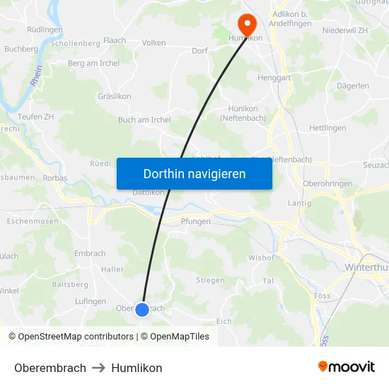 Oberembrach to Humlikon map