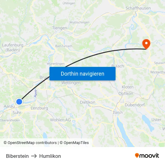 Biberstein to Humlikon map
