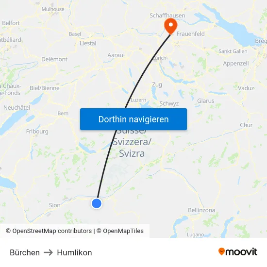 Bürchen to Humlikon map