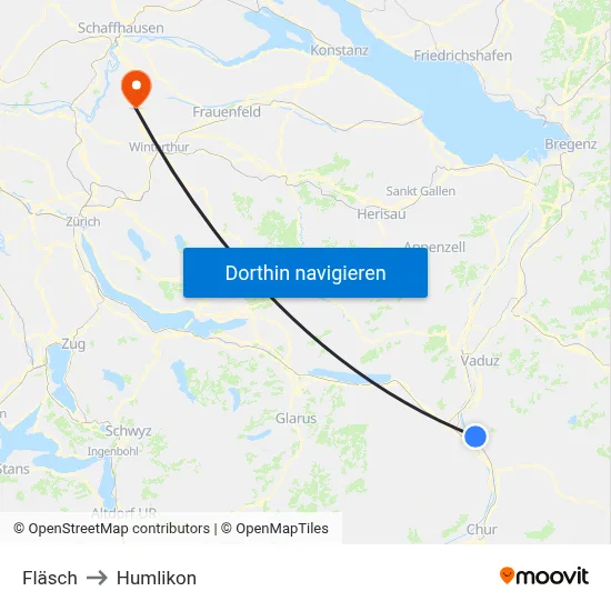 Fläsch to Humlikon map
