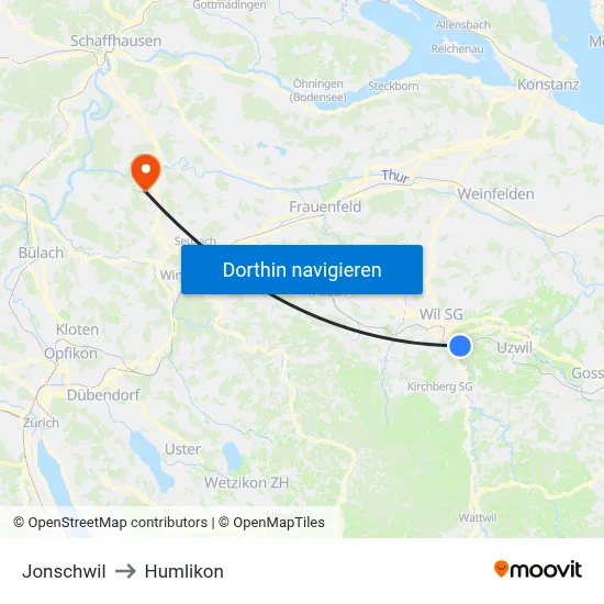 Jonschwil to Humlikon map
