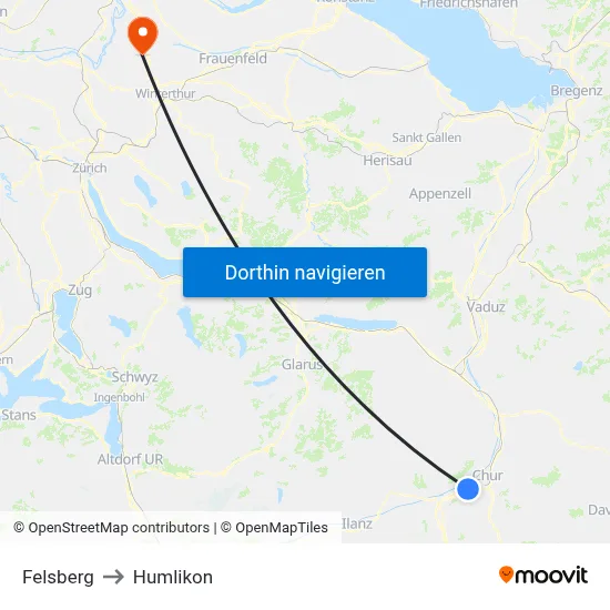 Felsberg to Humlikon map