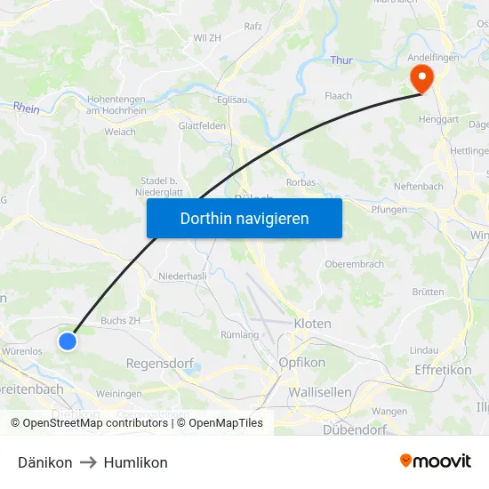 Dänikon to Humlikon map