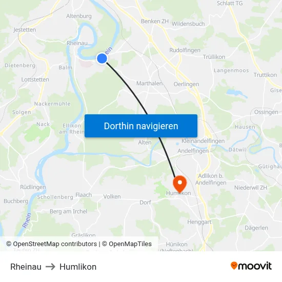 Rheinau to Humlikon map