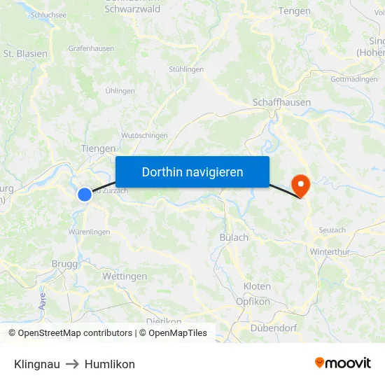 Klingnau to Humlikon map