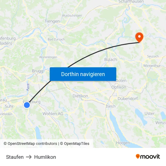 Staufen to Humlikon map