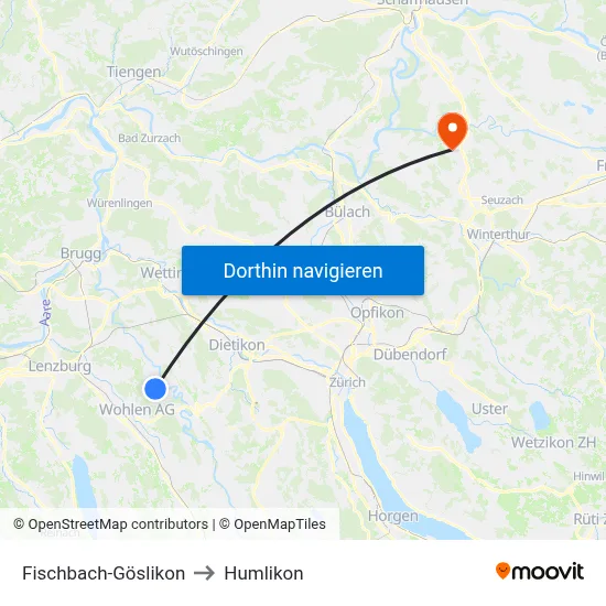 Fischbach-Göslikon to Humlikon map