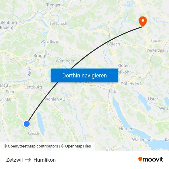 Zetzwil to Humlikon map