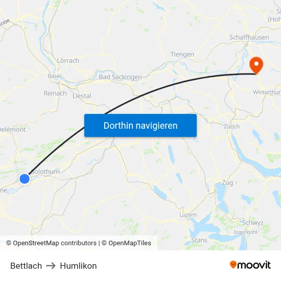 Bettlach to Humlikon map