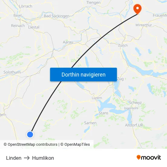 Linden to Humlikon map