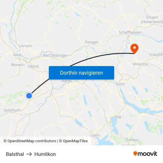 Balsthal to Humlikon map