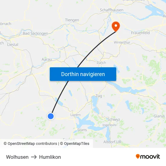Wolhusen to Humlikon map