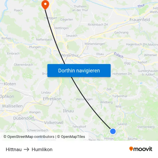 Hittnau to Humlikon map