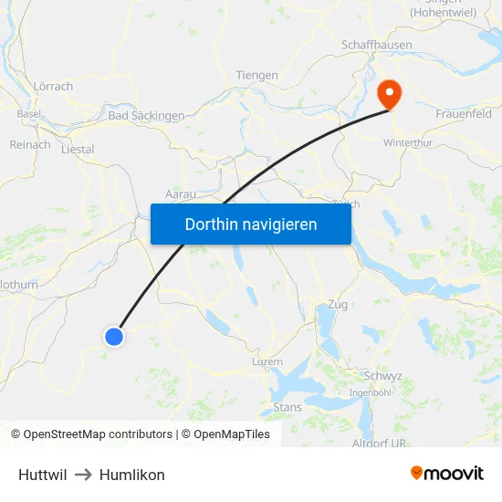 Huttwil to Humlikon map