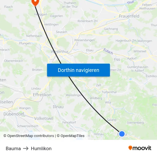Bauma to Humlikon map
