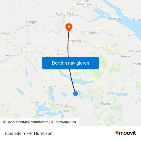 Einsiedeln to Humlikon map