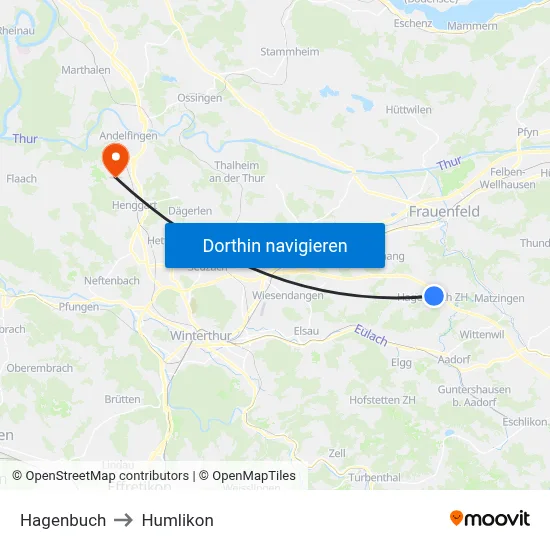 Hagenbuch to Humlikon map
