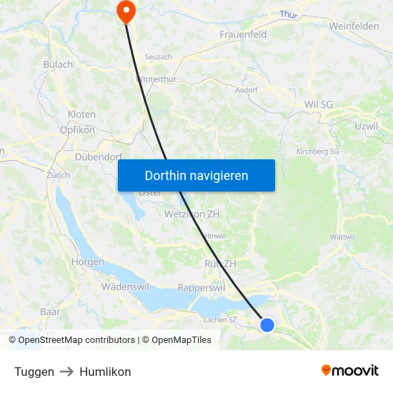 Tuggen to Humlikon map
