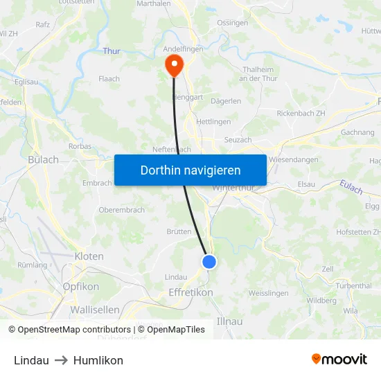 Lindau to Humlikon map