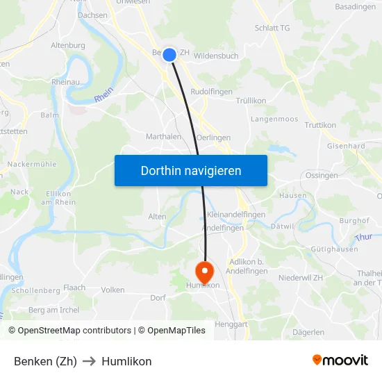 Benken (Zh) to Humlikon map
