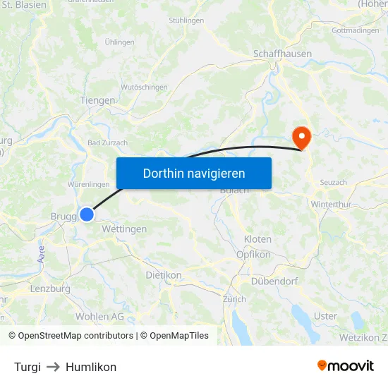 Turgi to Humlikon map