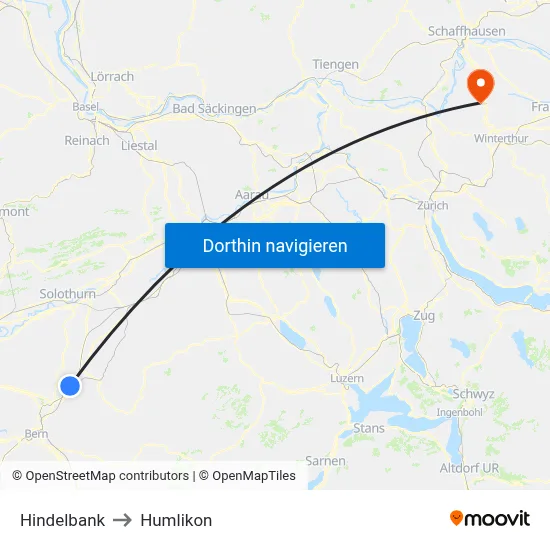 Hindelbank to Humlikon map