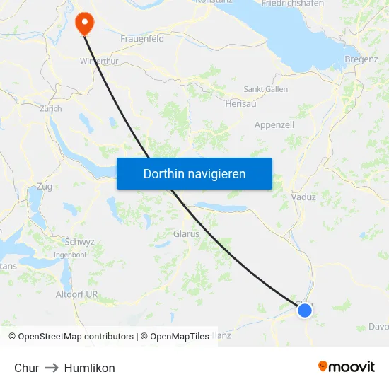 Chur to Humlikon map