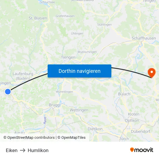 Eiken to Humlikon map