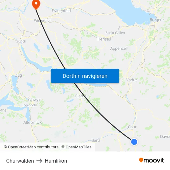 Churwalden to Humlikon map