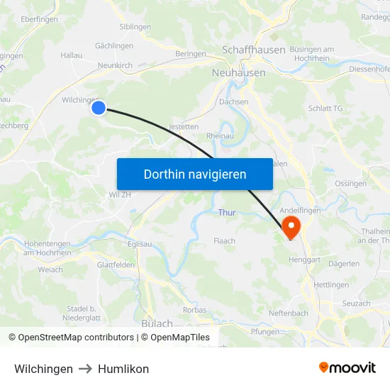 Wilchingen to Humlikon map