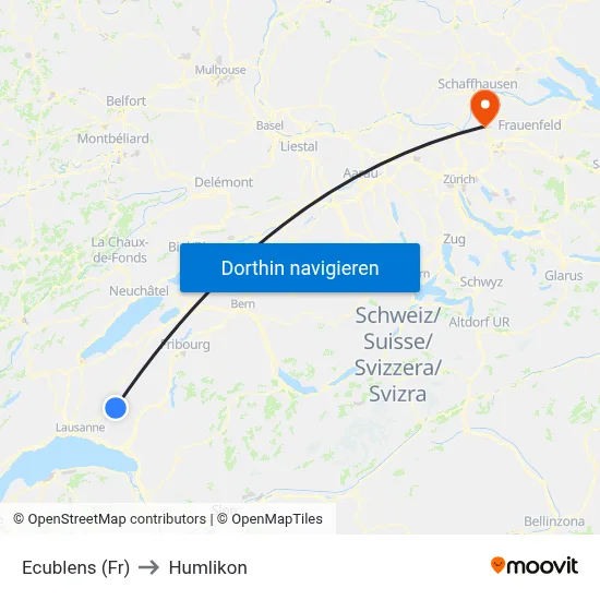 Ecublens (Fr) to Humlikon map