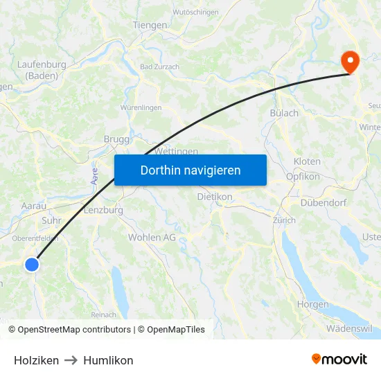 Holziken to Humlikon map