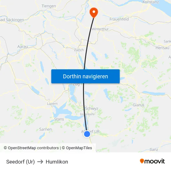 Seedorf (Ur) to Humlikon map