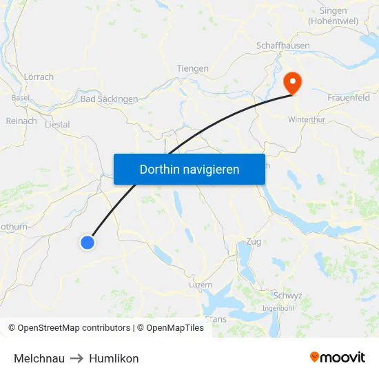 Melchnau to Humlikon map