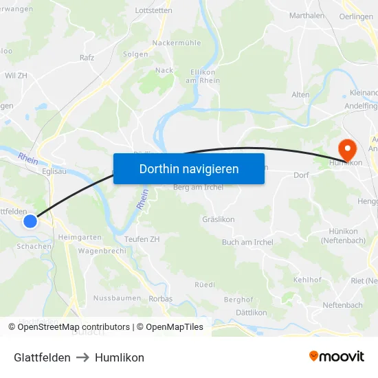 Glattfelden to Humlikon map