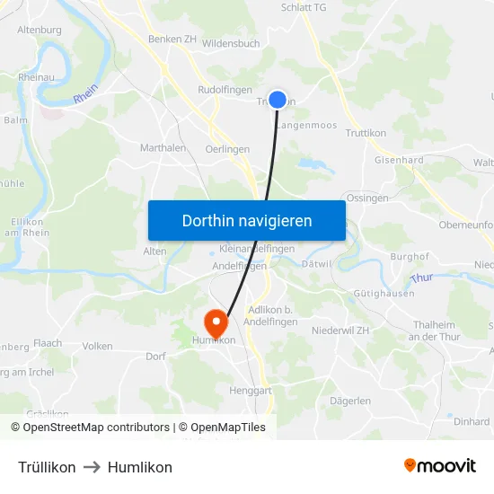 Trüllikon to Humlikon map