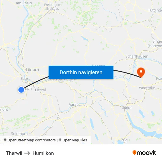 Therwil to Humlikon map