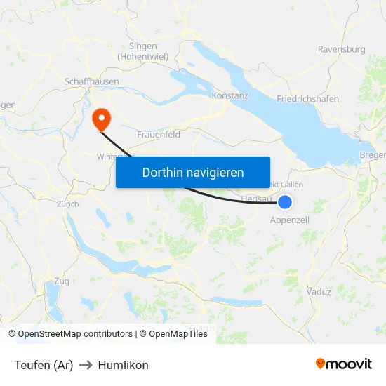 Teufen (Ar) to Humlikon map