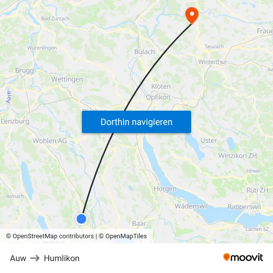 Auw to Humlikon map