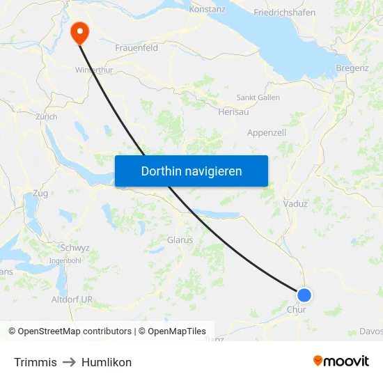 Trimmis to Humlikon map