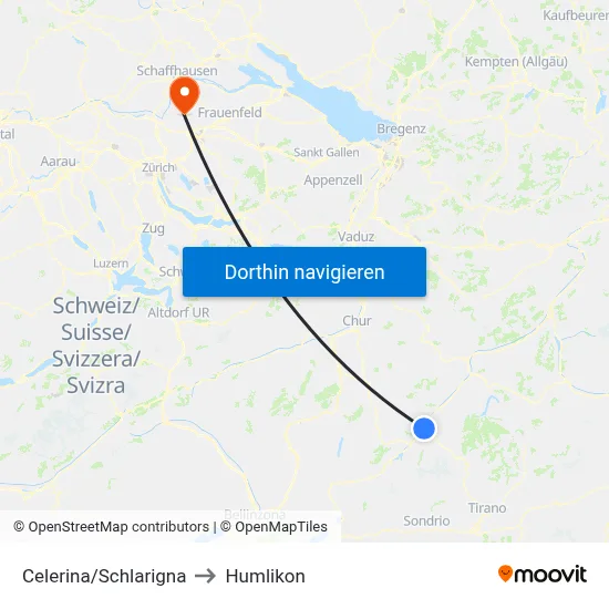 Celerina/Schlarigna to Humlikon map