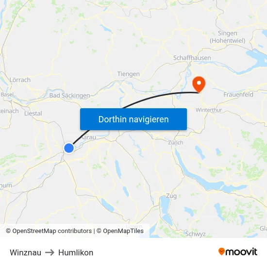 Winznau to Humlikon map