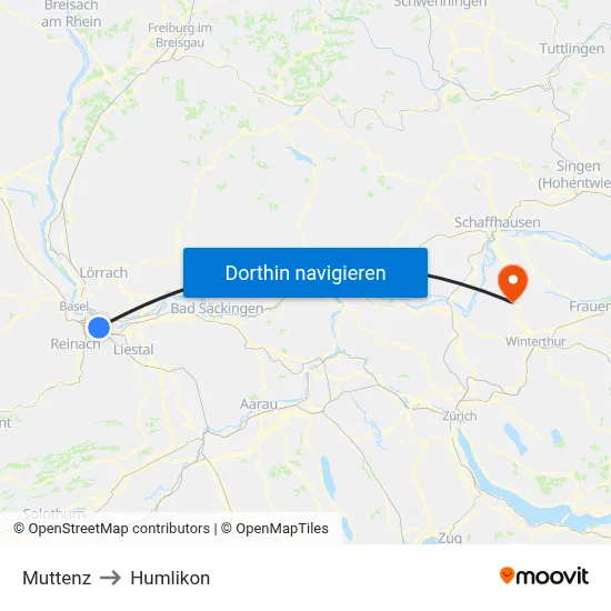 Muttenz to Humlikon map