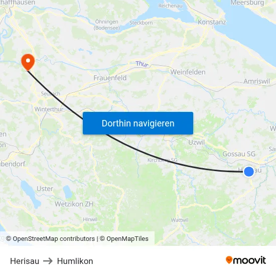 Herisau to Humlikon map