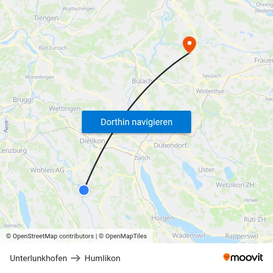 Unterlunkhofen to Humlikon map