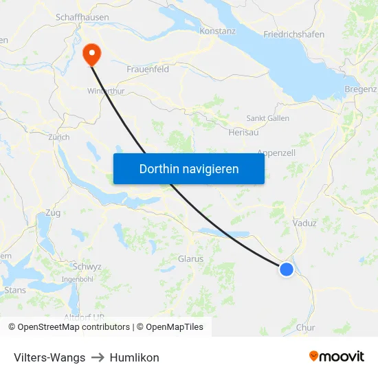 Vilters-Wangs to Humlikon map