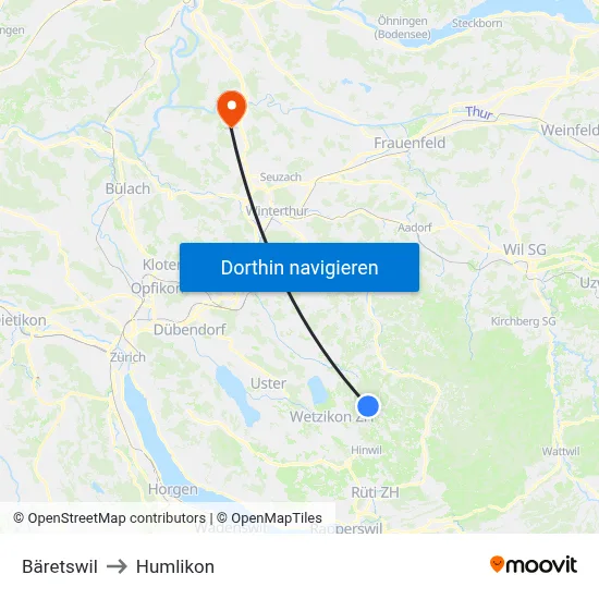 Bäretswil to Humlikon map