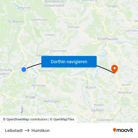 Leibstadt to Humlikon map
