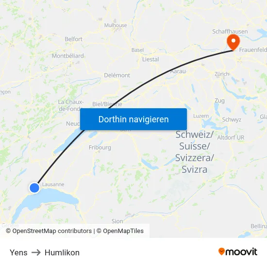 Yens to Humlikon map